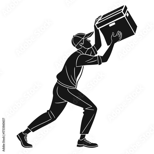 Delivery person carrying a package vector silhouette