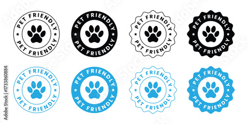 pet friendly badge for pet products. paw print animal sign, label, sticker, stamp symbol. vector illustration. pet product label
