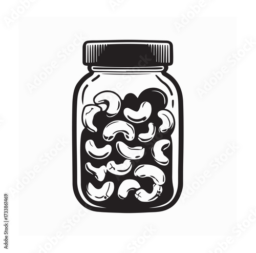 Glass Jar with Cashew Nuts Vector Image Isolated on white background