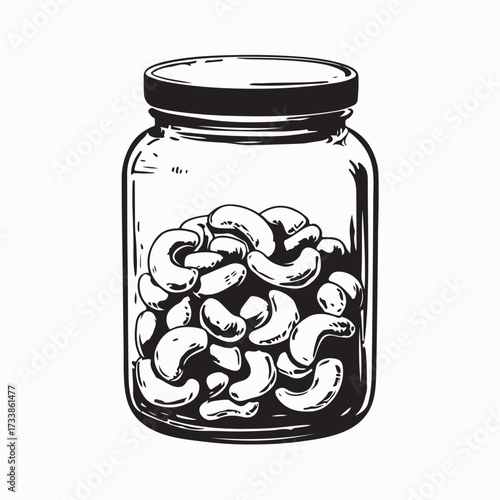Cashew Nuts Inside Glass Jar Vector Illustration Isolated on white background