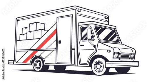 Delivery Truck with Boxes and Red Stripe cargo van
