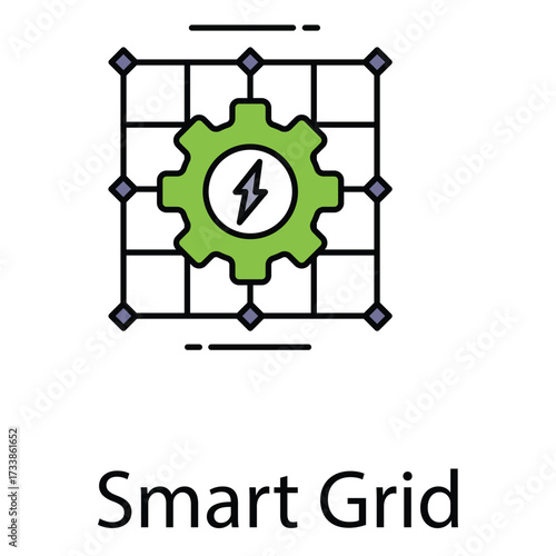 Smart Grid Vector Icon Representing Digital Electricity Network and Sustainable Power