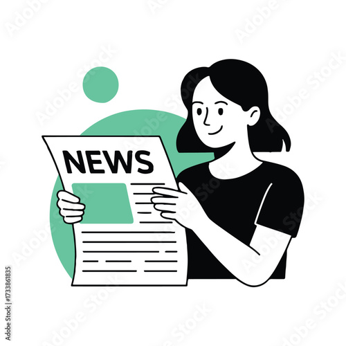 Vector art of a woman is reading a newspaper, she is informed and uptodate with the latest news and events around the world