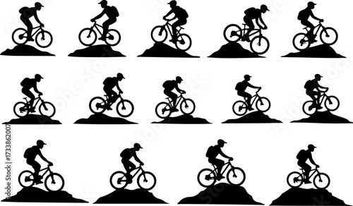 Mountain Biker Silhouette Set | Off-Road Cycling Clipart