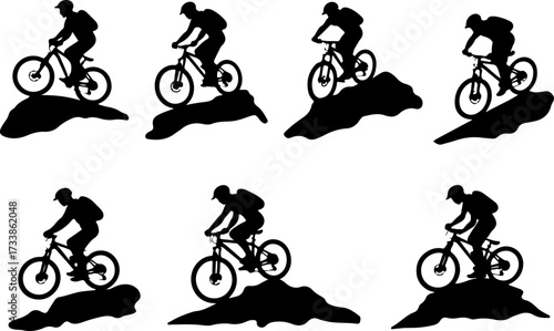 Mountain Biker Silhouette Set | Off-Road Cycling Clipart