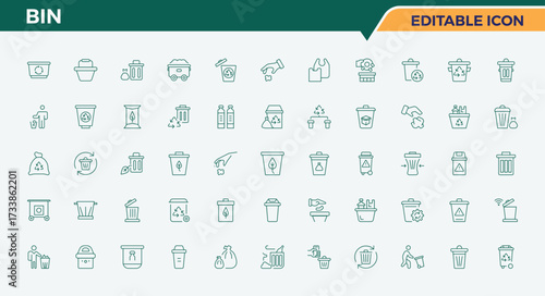 Bin related icon set. Junk modern icon set. It contains symbols to waste, rubbish, recycle, recycling, environment, garbage and more. Vector illustration.