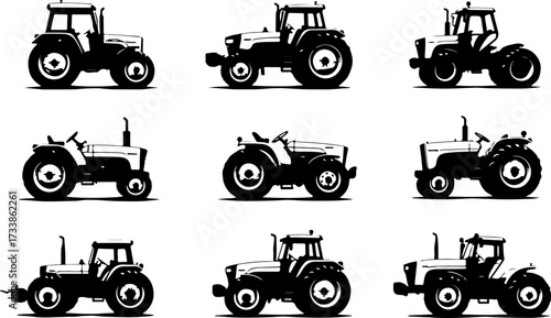 Vintage Tractor Silhouette Set | Farm Machinery Clipart