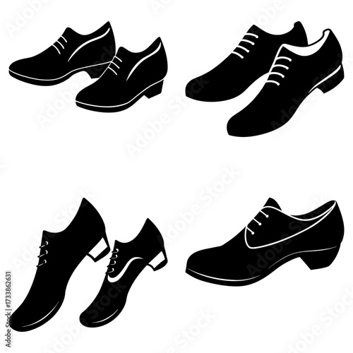 Silhouette illustration showcasing four pairs of elegant formal shoes in a stylish arrangement