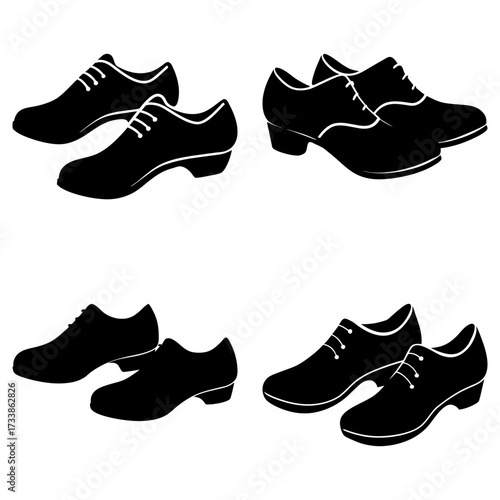 Silhouette illustration showcasing four pairs of elegant black shoes arranged in a square pattern