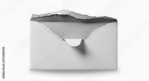 Torn open white envelope with shadow on white background