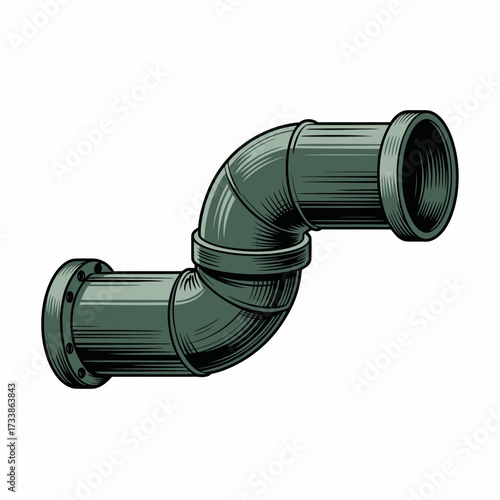 Stylized Gray Pipe System with Bends and Flanges for Plumbing and Industrial Applications illustration on white background