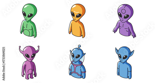 Colorful cartoon alien characters with distinct features and expressions