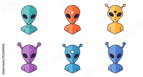 Colorful cartoon alien avatars with unique head shapes and expressions