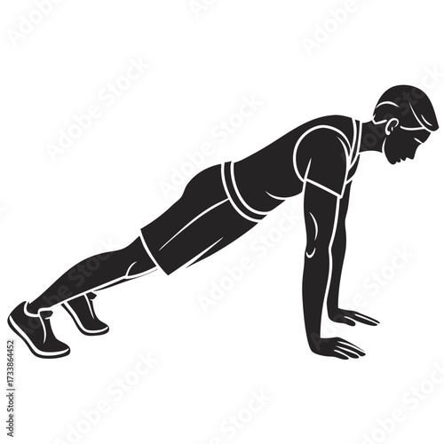 Man doing a push up exercise silhouette male fitness