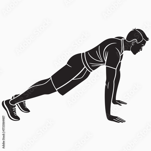 Man doing push up exercise black and white vector fitness