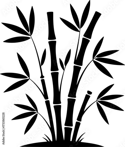 Elegant Black and White Graphic of Growing Bamboo Shoots and Leaves, Symbolizing Growth, Strength, and Serenity in Nature