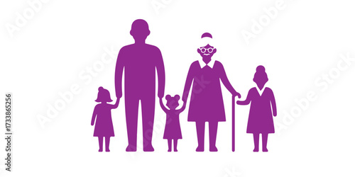 Generational family silhouette with grandparents and children
