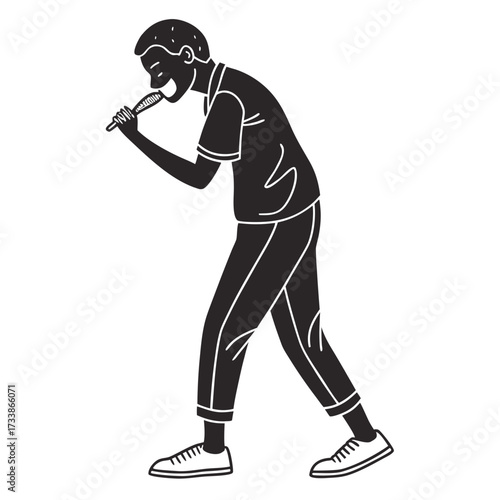 Man singing into microphone vector silhouette performance