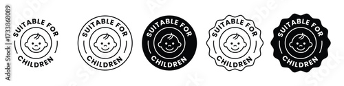 suitable for children label vector set. baby safety label stamp. baby product sticker set. vector illustration 