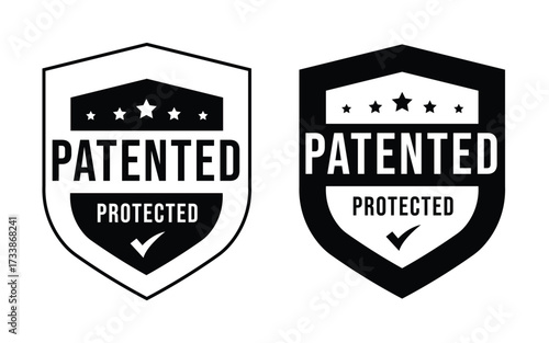 patented and protected shield badge. guarantee, quality, assurance mark symbol. vector illustration