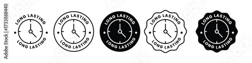 Long lasting icons set, logo, label, badge, sticker, symbol, emblem, stamp. Long lasting badge set. Pharma or beauty label for product packaging design. vector illustration 