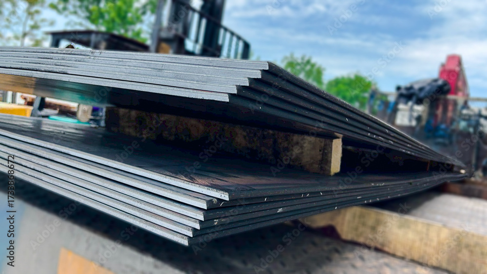 Fototapeta premium Black Steel Plates for Industrial Construction