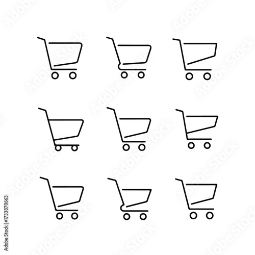 Shopping cart symbols representing retail and ecommerce on a white backdrop, conveying simplicity and modern shopping trends.