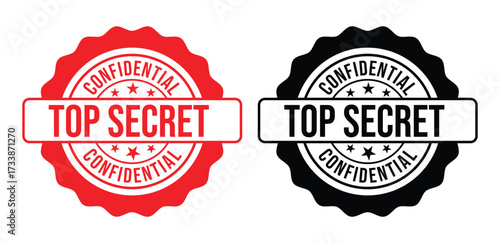 Two top secret confidential seals one red and one black in color