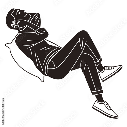Person reclining on pillow with hands behind head resting