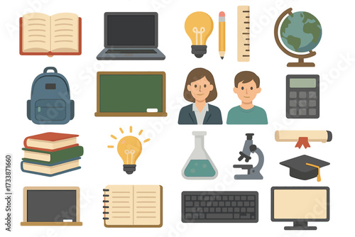 Education and School Supplies Icon Set