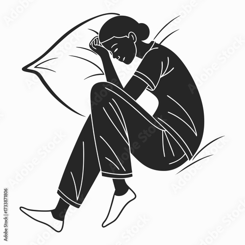 Person sleeping curled up on pillow woman female