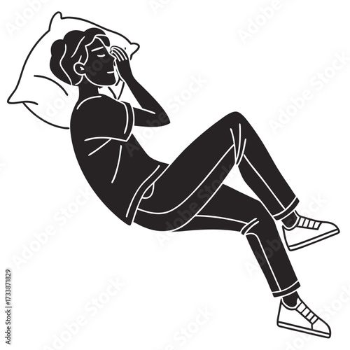 Person sleeping on pillow with hand on face woman