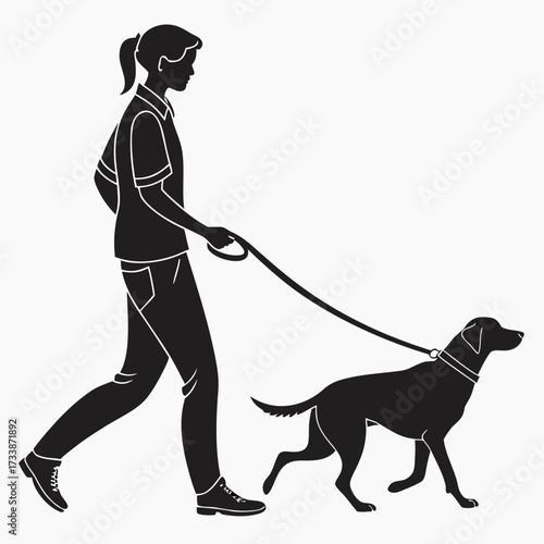 Person walking dog on leash silhouette dog walking