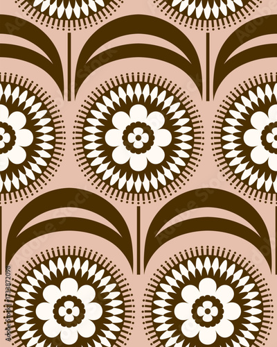 beige brown scallopes art deco decorative floral seamless pattern, vector illustration repeat  design print