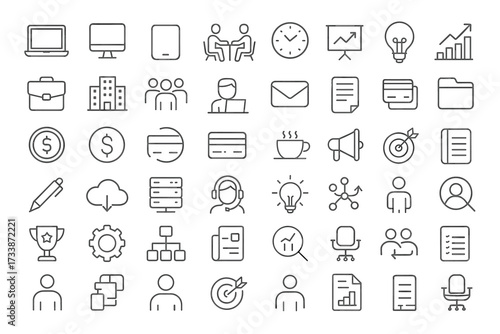Futuristic technology vector icon set — simple line style symbols for innovation, artificial intelligence, robotics, and digital interface design