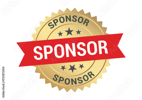 Gold sponsor badge with red ribbon a symbol of support