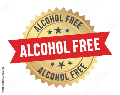 Golden seal graphic declaring alcohol free status with red ribbon detail