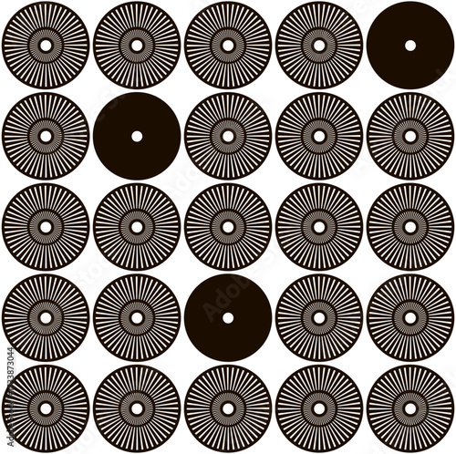 sunburst retro cirlces in black and white seamless pattern, geometric round shapes mid mod vector illustration repeat design print