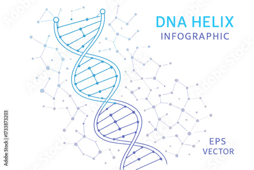 DNA helix molecular structure illustration — genetic science concept with double helix strand and molecular connections for biology, medicine, and biotechnology design