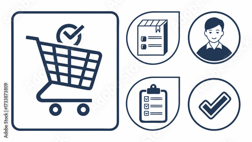 Shopping cart checklist and user icons checkmark
