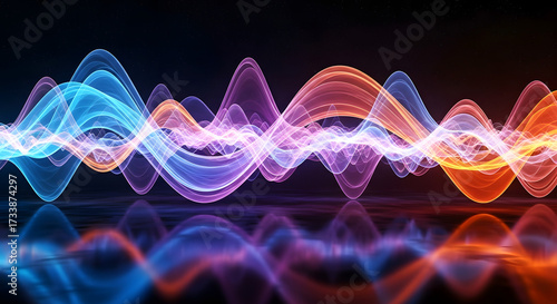 Abstract sound waves glowing with vibrant colors, representing audio, music, or data visualization