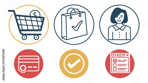 Shopping icons with shopping cart credit card and person