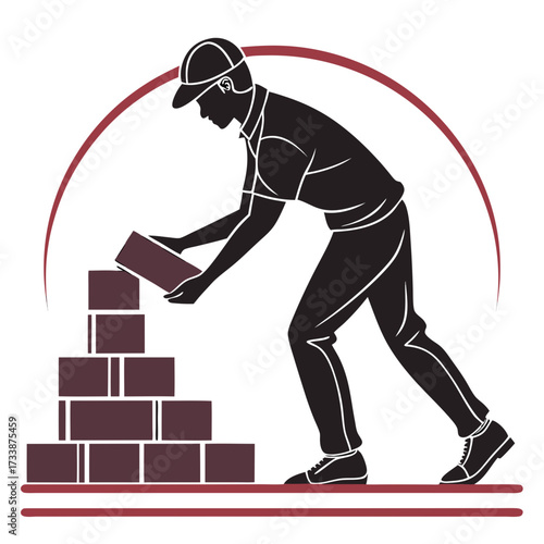 Silhouette construction worker laying bricks bricklayer