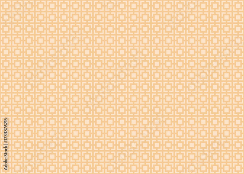 A seamless geometric pattern with a repetitive trellis-like design, consists of orange square and cross motifs set against a light orange background.