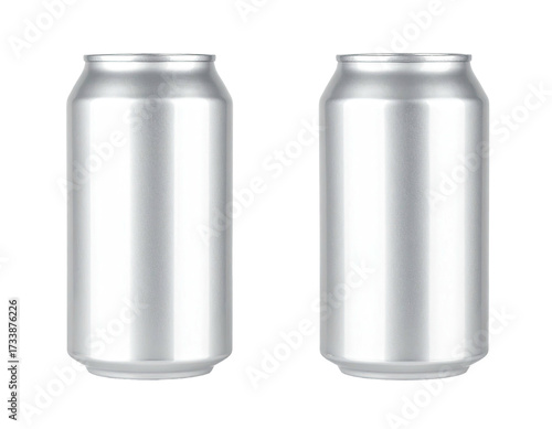Two identical aluminum drink containers on a black background