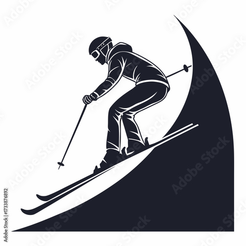 Silhouette of a skier descending a slope skiing winter