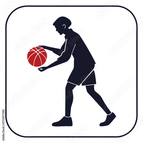 Silhouette of person dribbling a red basketball player