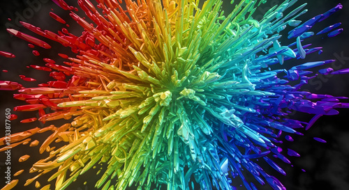 Vibrant splash of rainbow colors frozen in a dynamic crystalline explosion creating an abstract background
