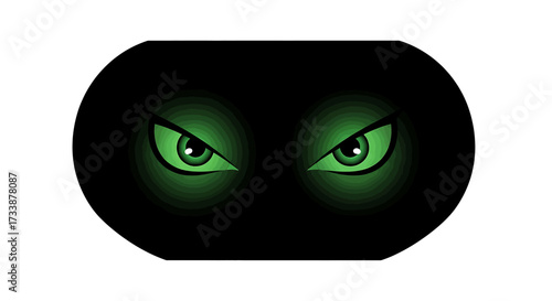 Sinister image of glowing green eyes peering out from a dark, ominous background.
