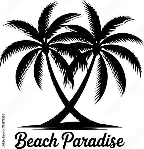 Serene Beach Paradise with Palm Trees - Tropical Island Getaway Illustration